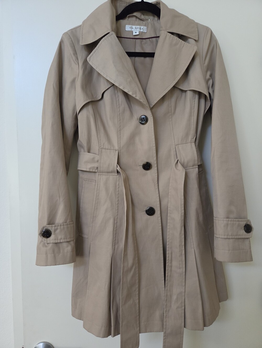 Via Spiga Khaki Pleated Fit & Flare Trench Coat Medium